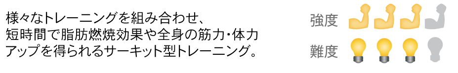 様々なトレーニングを組み合わせ、短時間で脂肪燃焼効果や全身の筋力・体力アップを得られるサーキット型トレーニング。